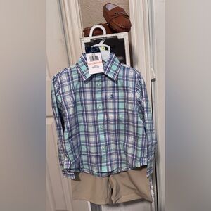 Izod Kids Plaid Button Down Shirt - Blue and Green